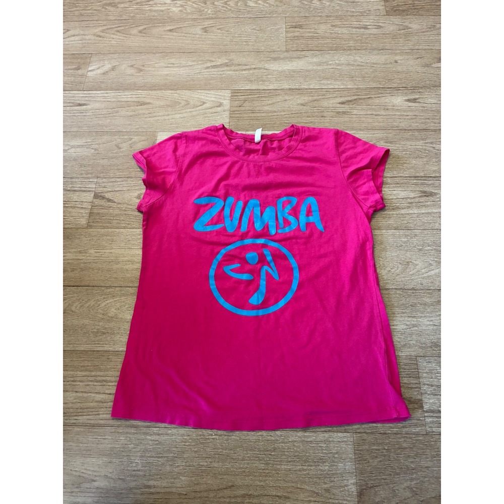 Zumba Fitness Graphic Tee Hot Pink Turquoise Blue Logo Short Sleeve Gym sold